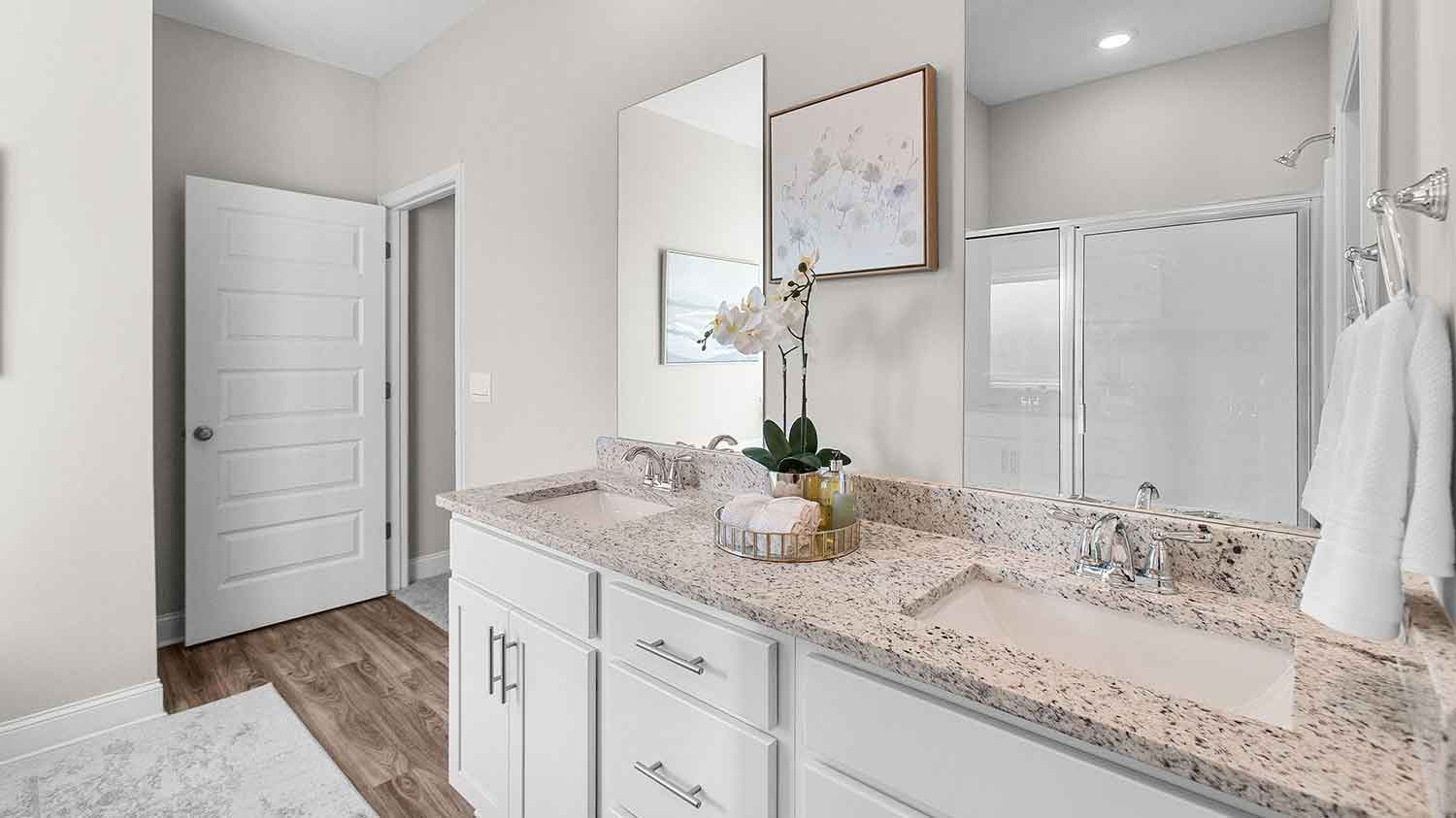 bathroom featuring dual sink vanities