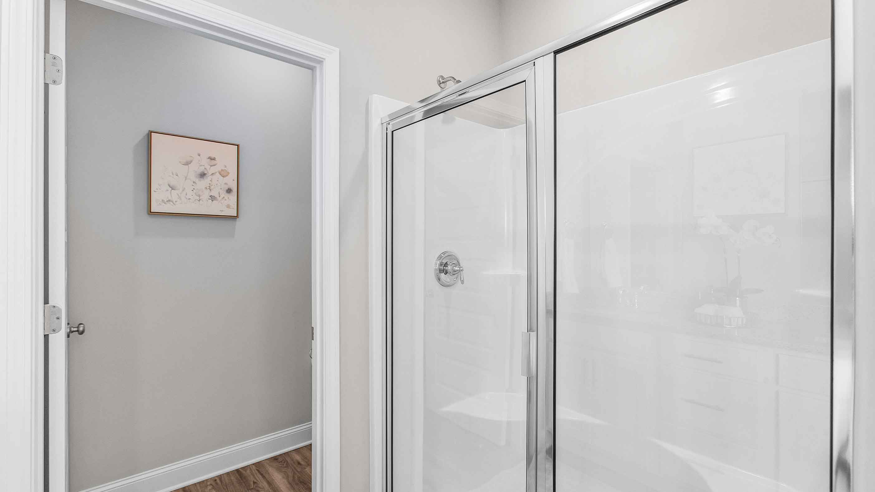 spacious walk-in shower