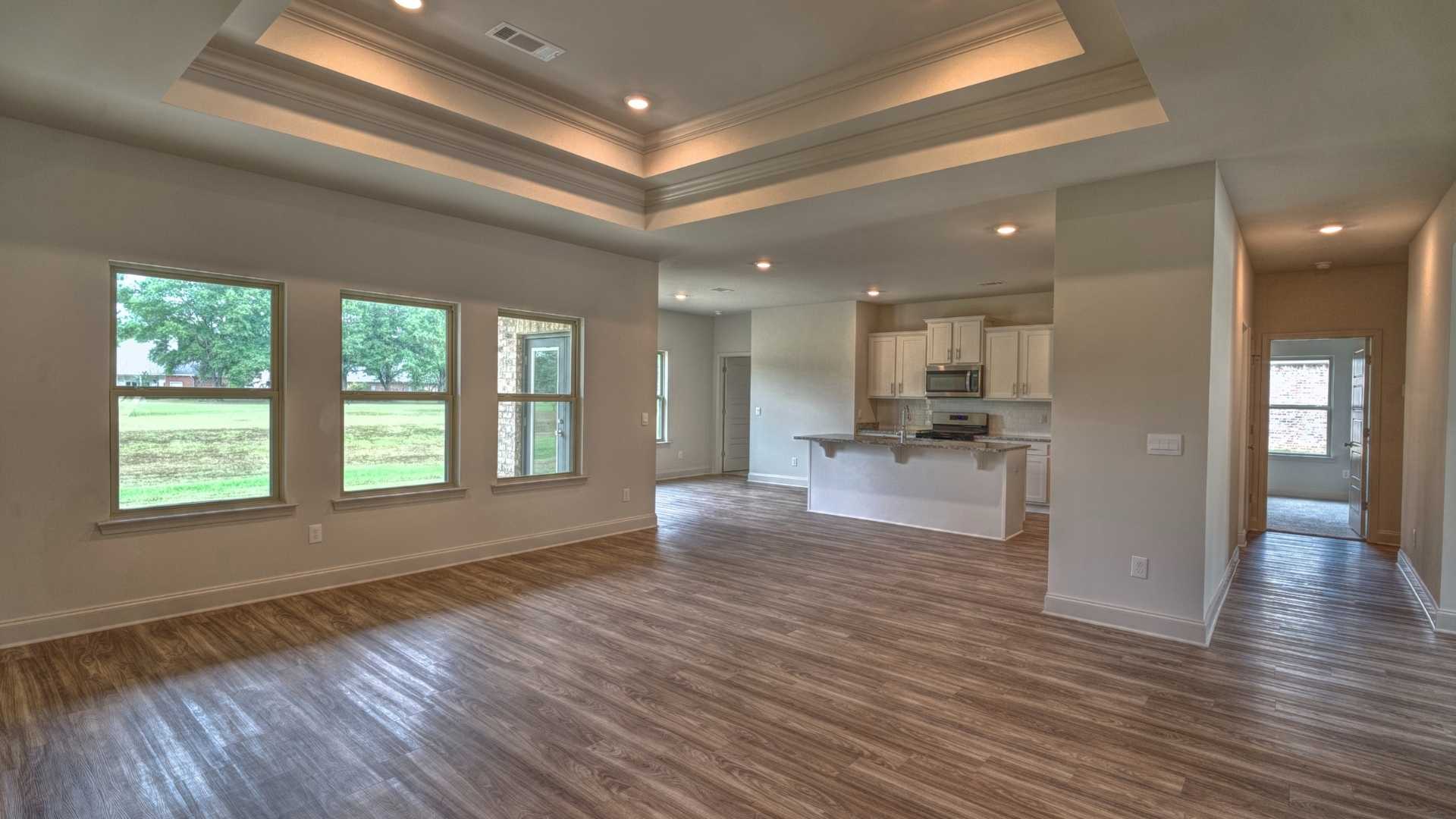 Interior living room with coffered ceilings