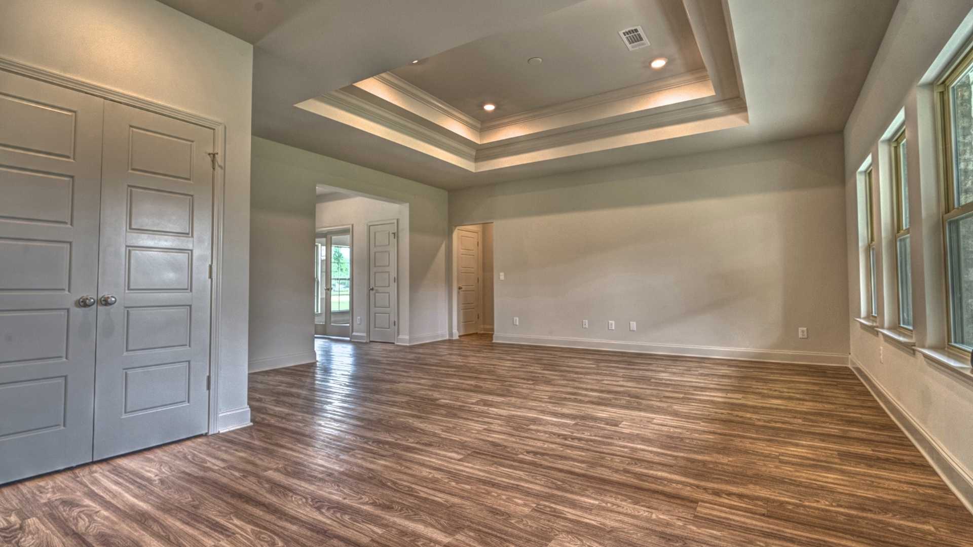 interior bedroom with coffered ceilings