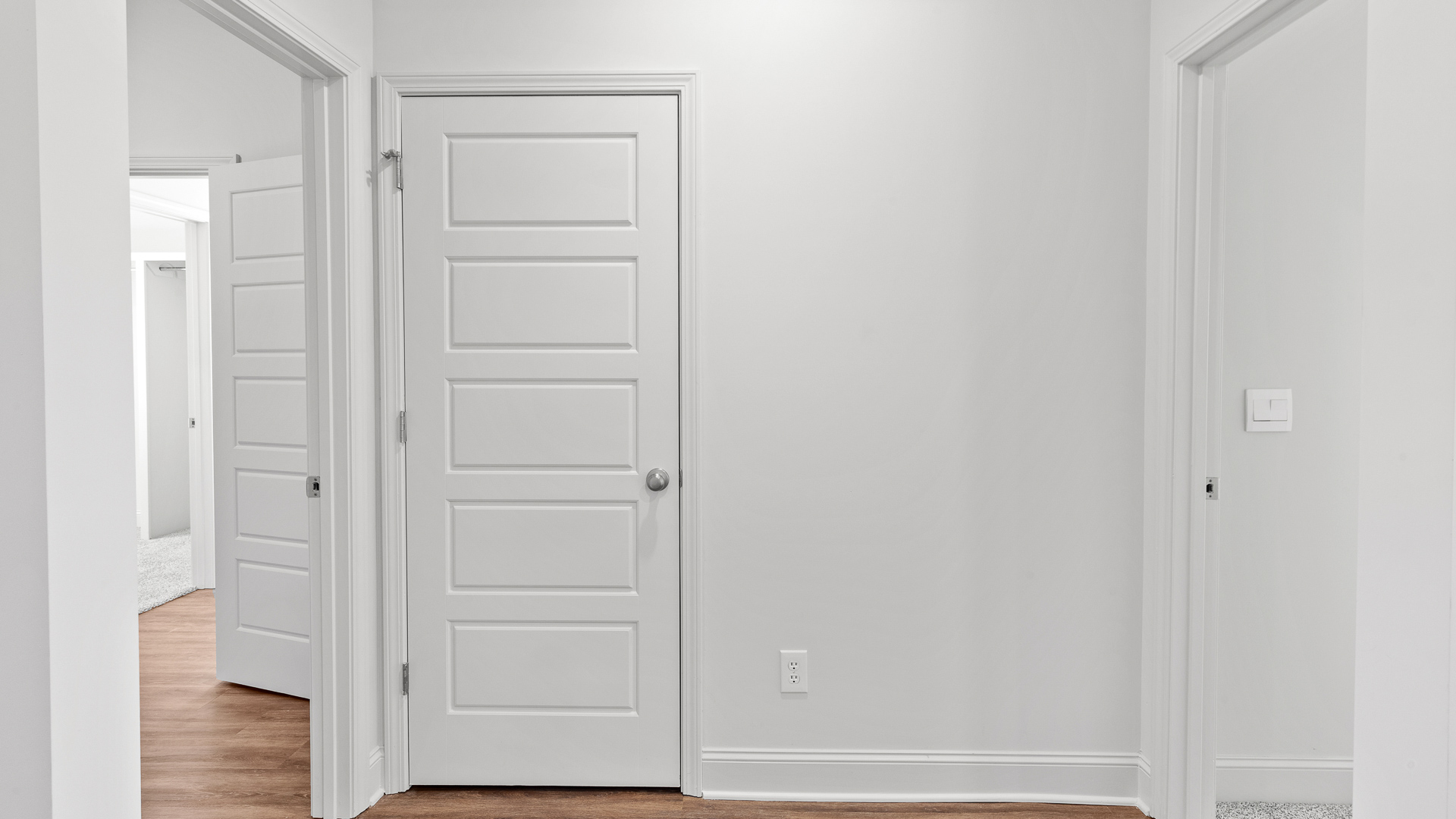 Closet with storage space in the hallway.