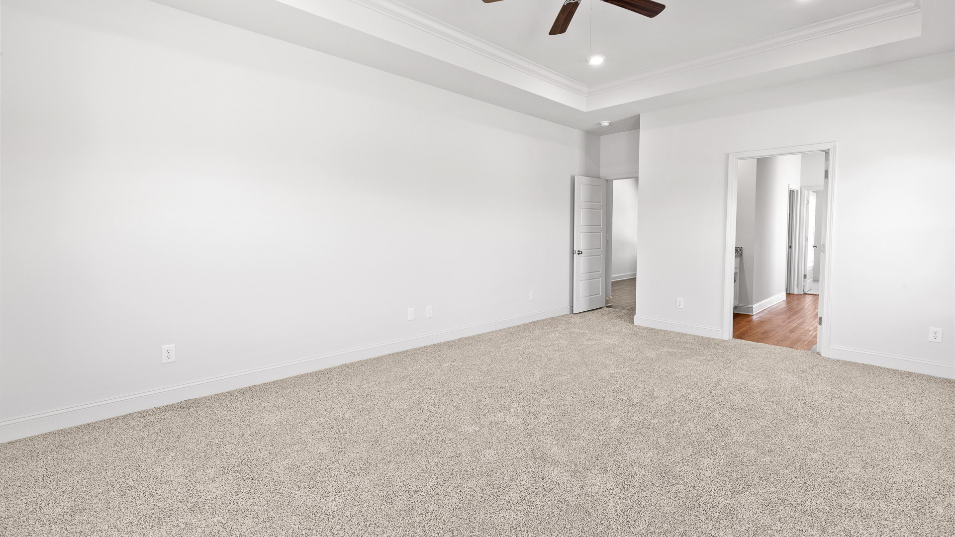 Primary bedroom with close proximity to laundry room.