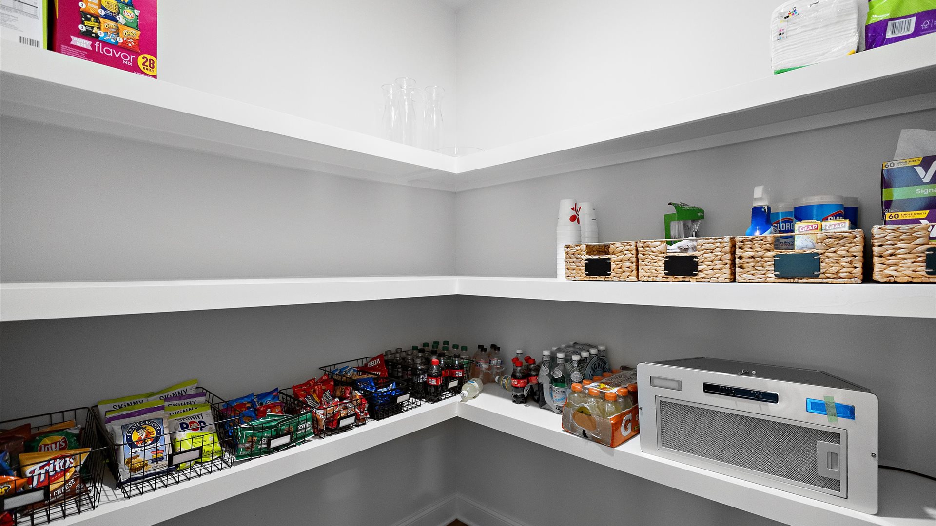 Interior bedroom with two windows