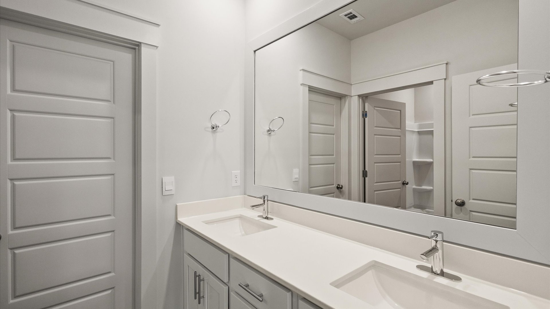 interior bathroom with two sinks