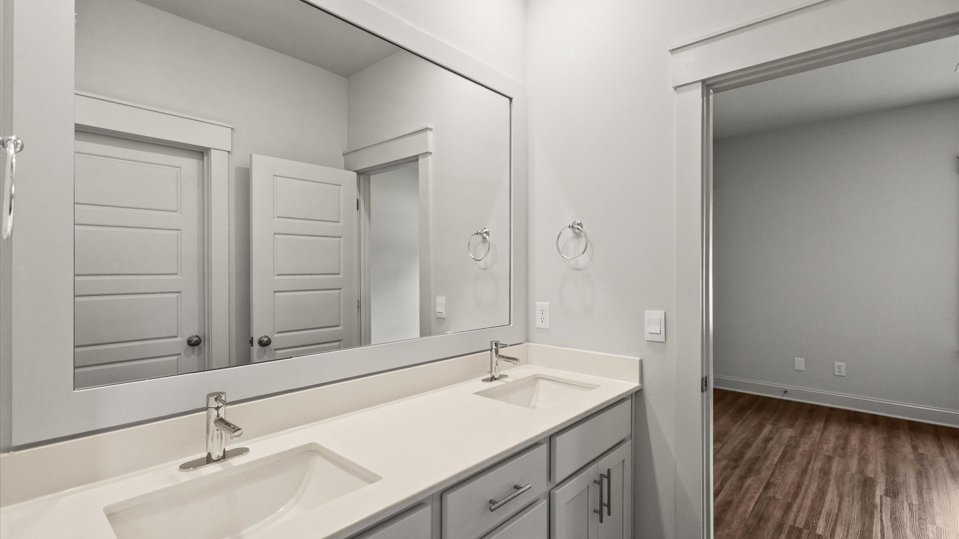interior bathroom with two sinks