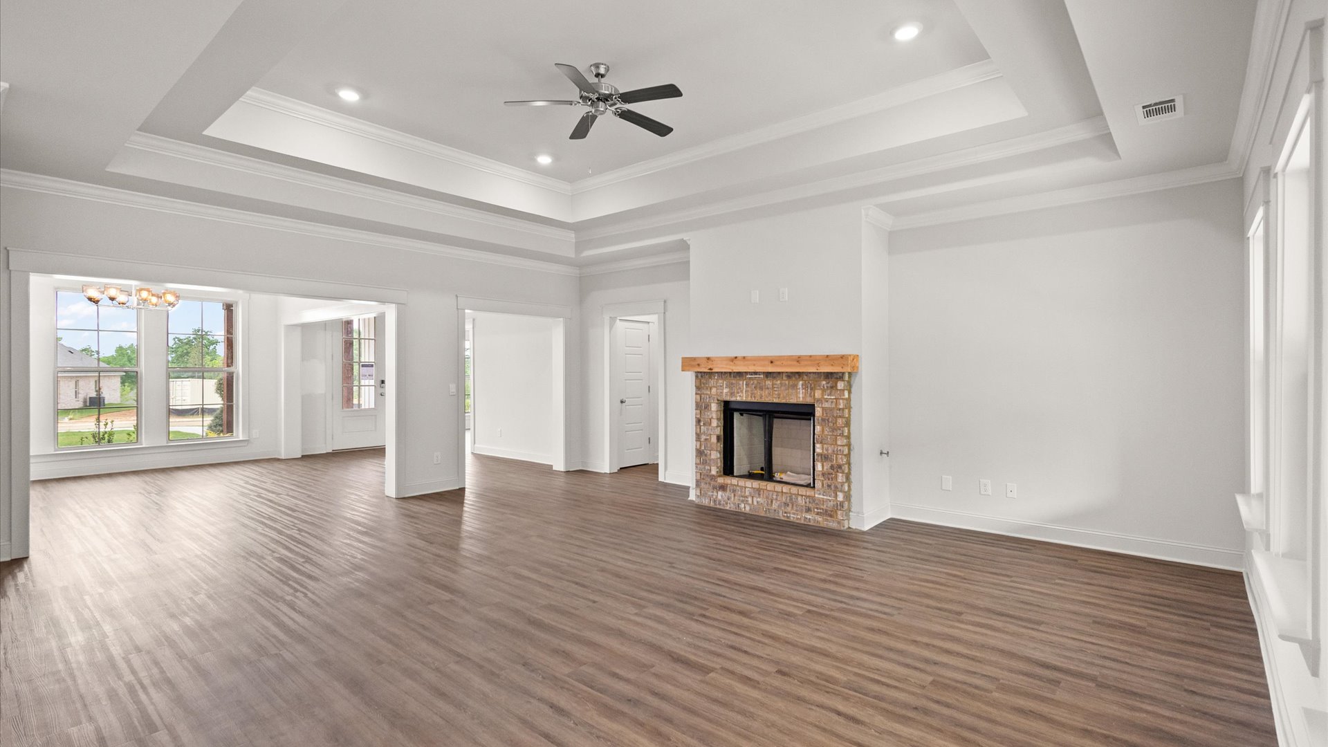 interior living room with natural lighting and fire place