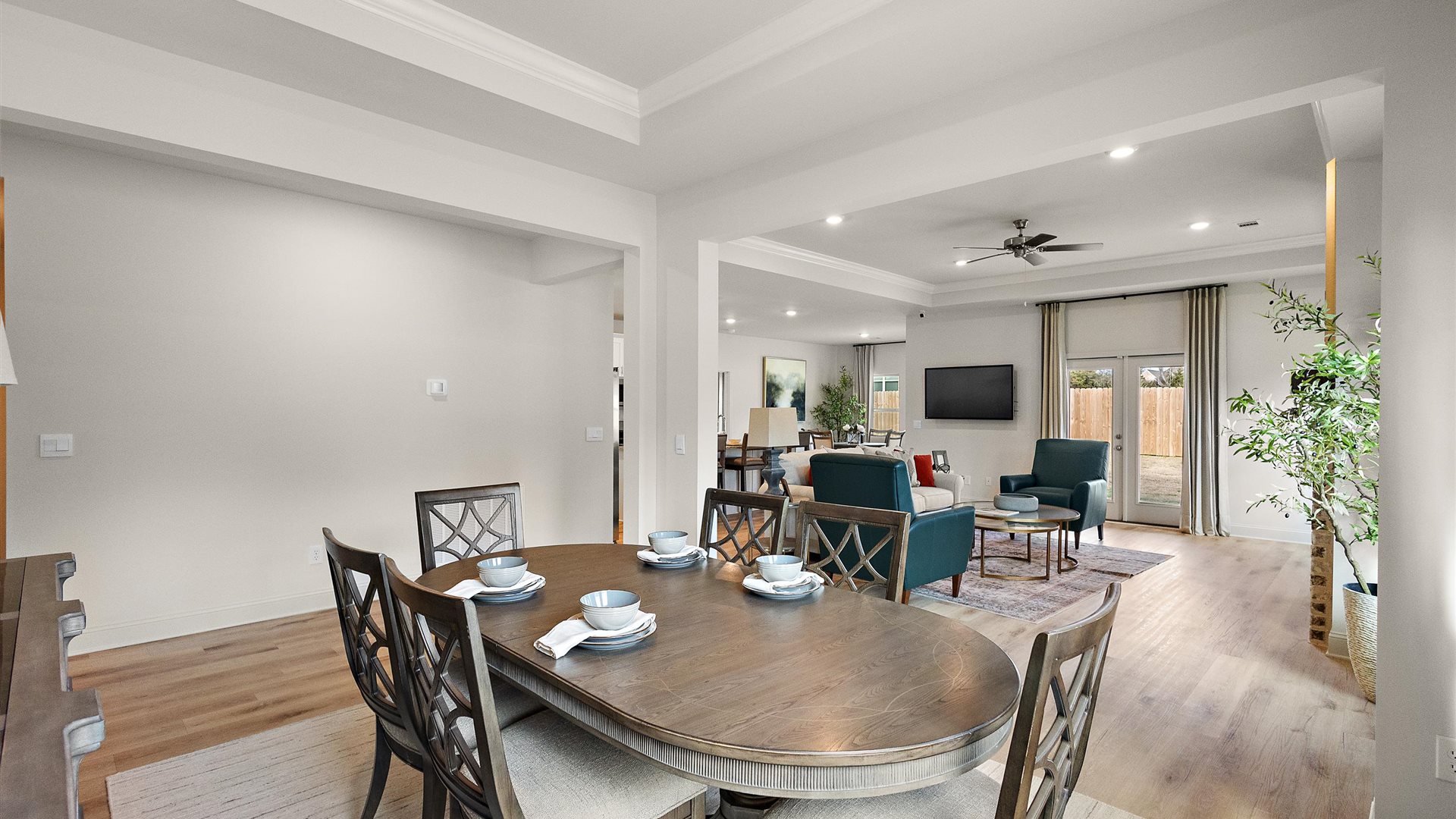 Living room with views into dining, kitchen, and outside access brings flow to your home adding connectivity Horseshoe Bend