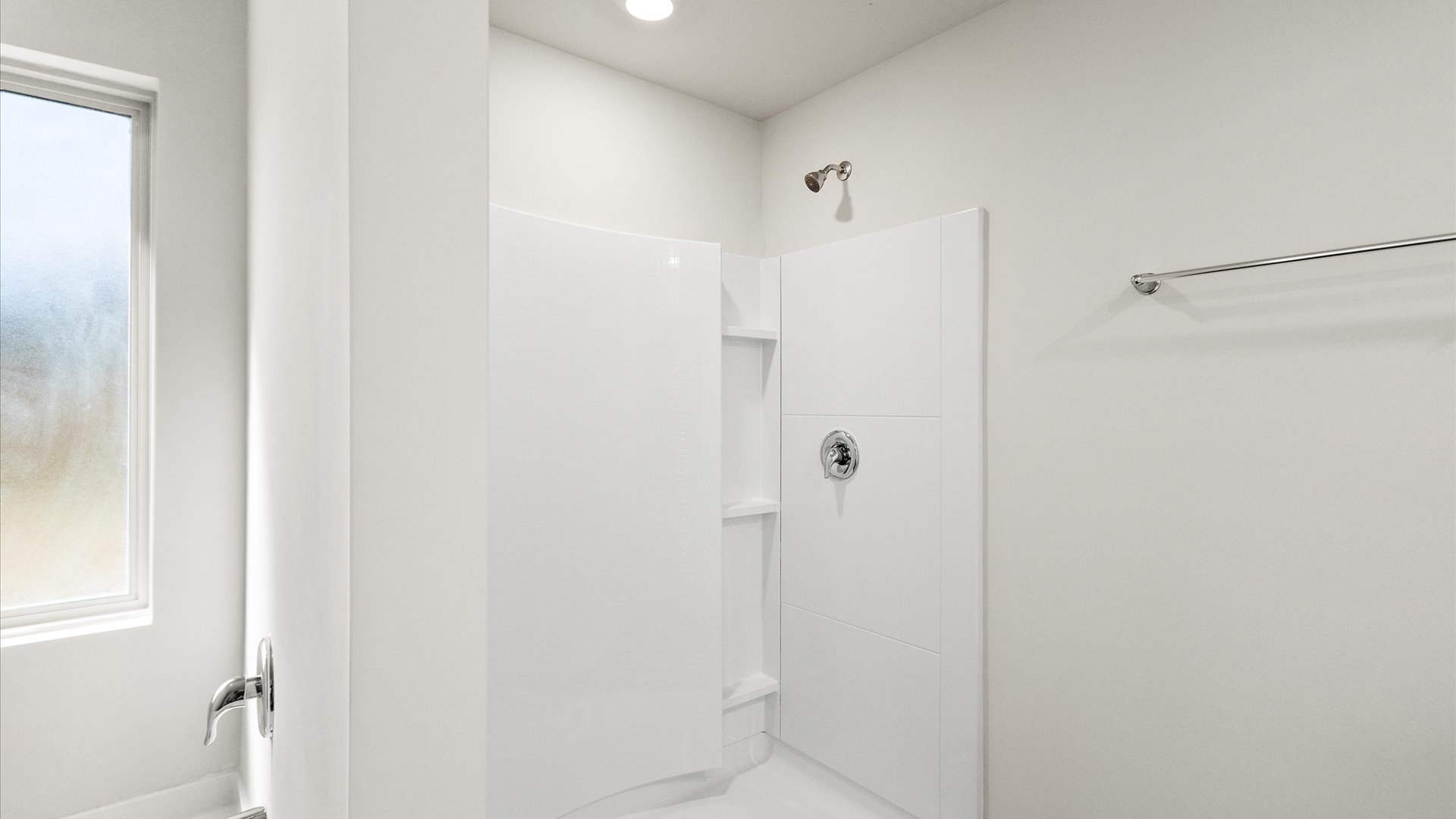 Stand up shower with built in shelving