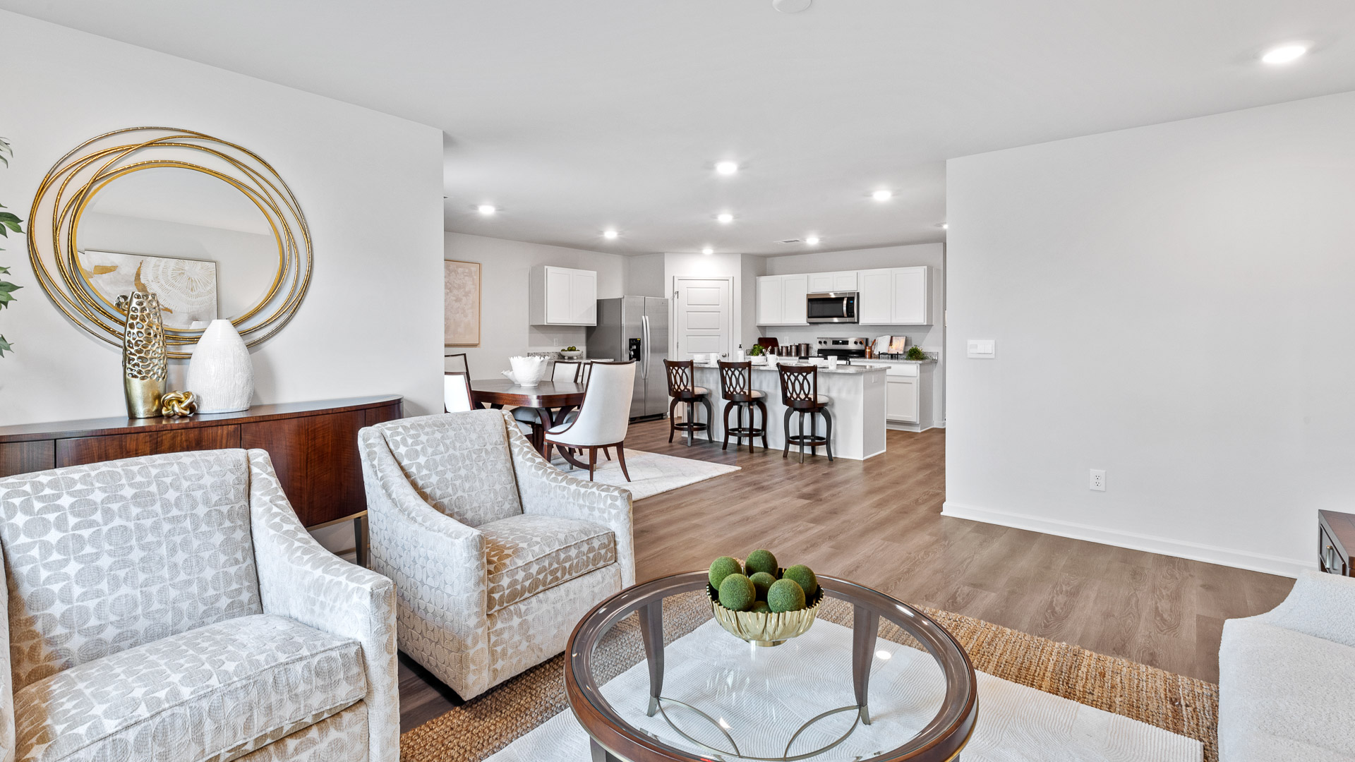 View of the kitchen and dining room from the living room.