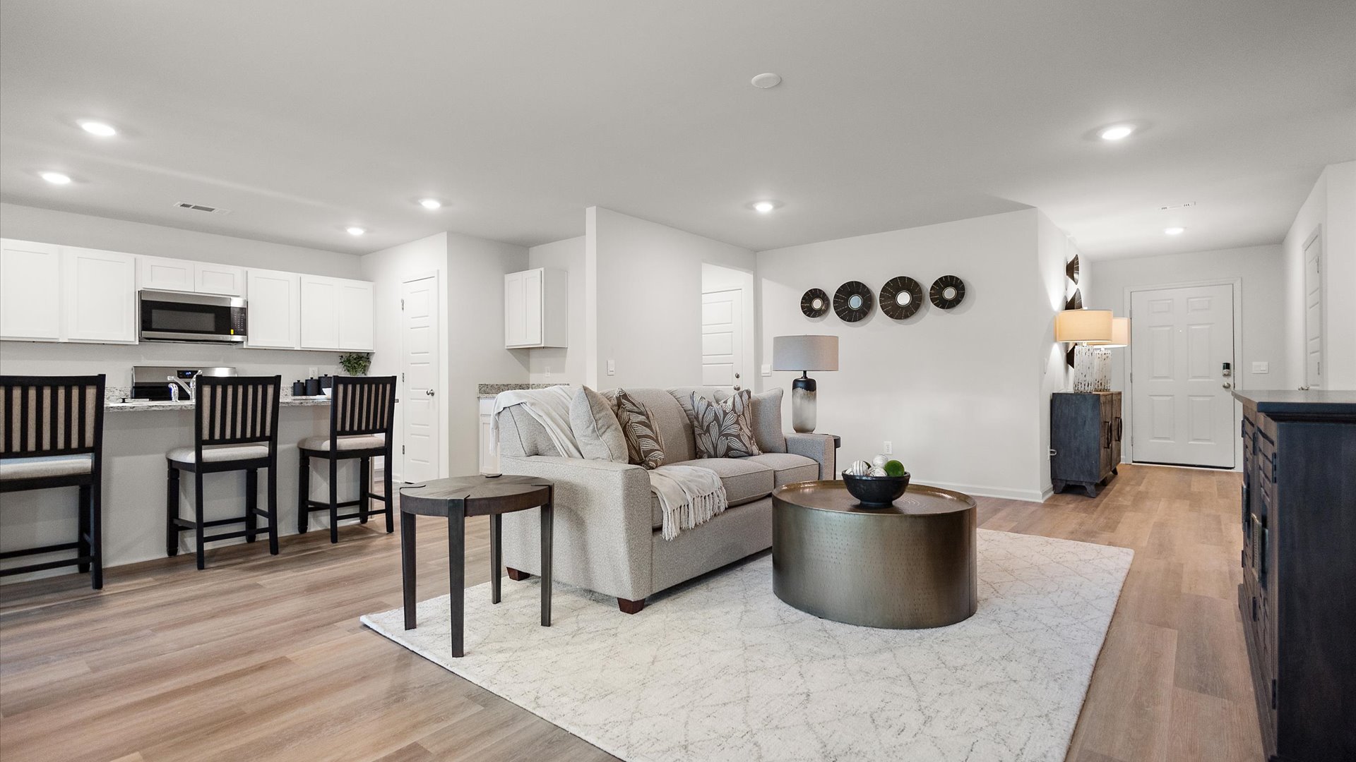 Open floor plan of the living area and the kitchen.