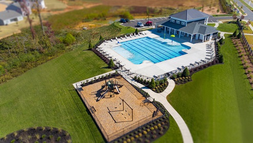 Community amenity aerial of pool and clubhouse