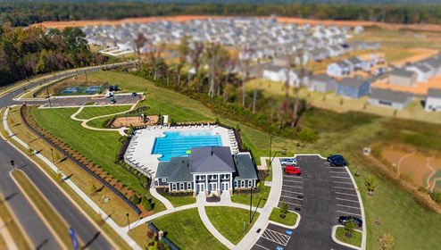 Community amenity aerial of pool and clubhouse
