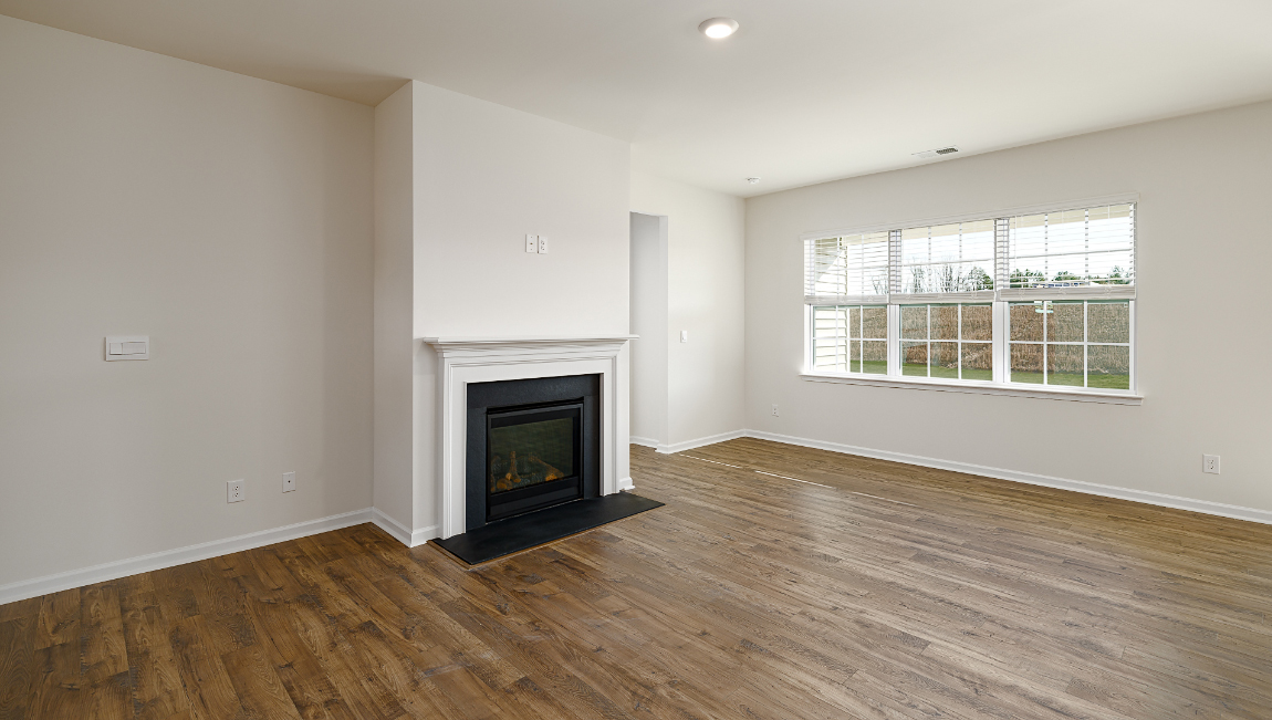open family room with fireplace