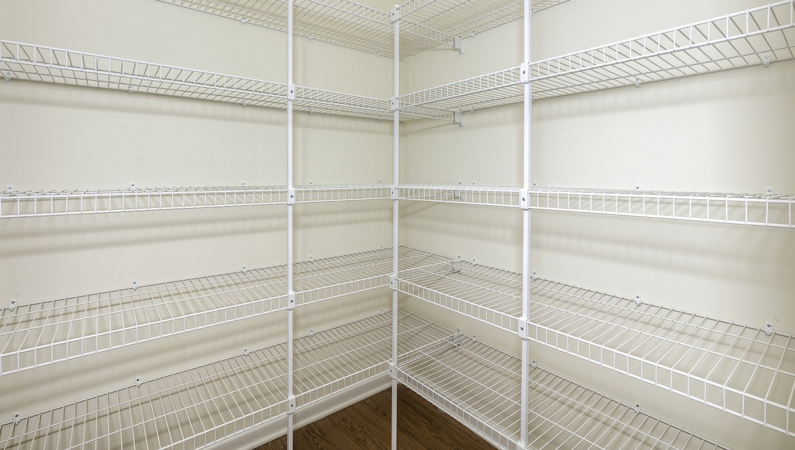 Kitchen pantry with racks for storage