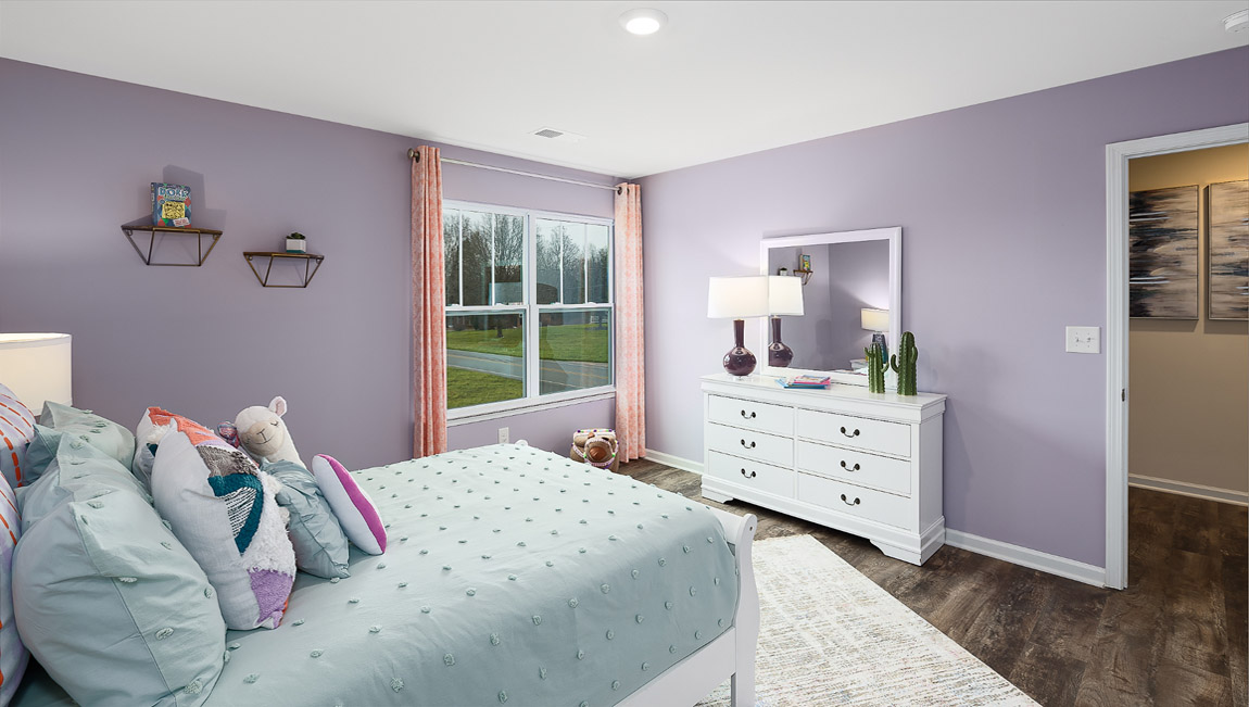 Bedroom with wood floor, and large window