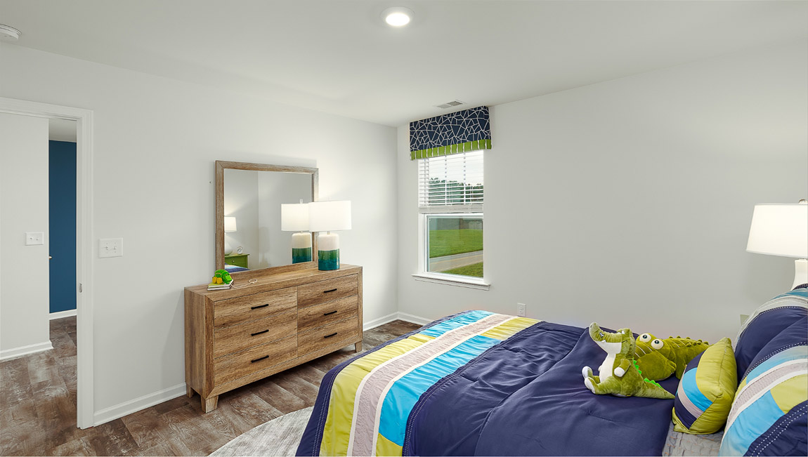 Bedroom with wood floor, and large window