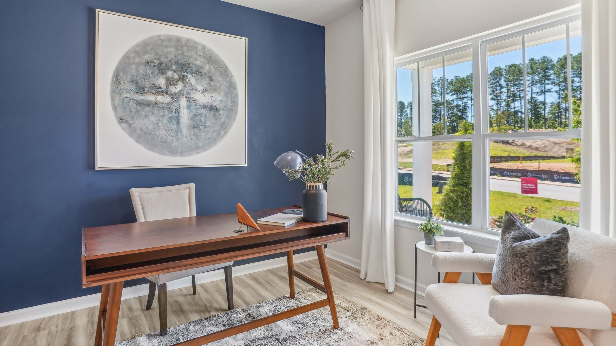 Office space with window and french doors