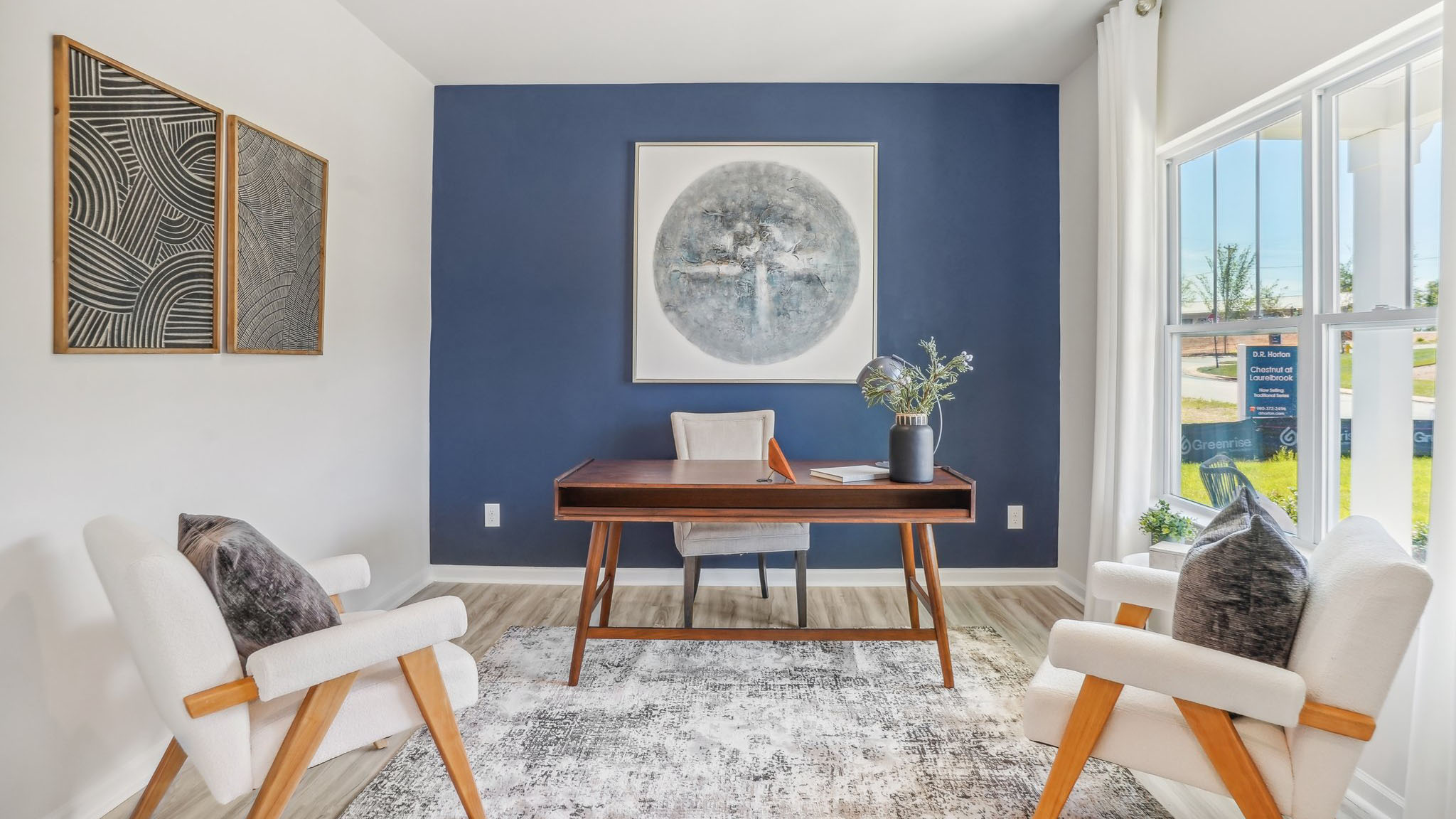 Office space with window and french doors
