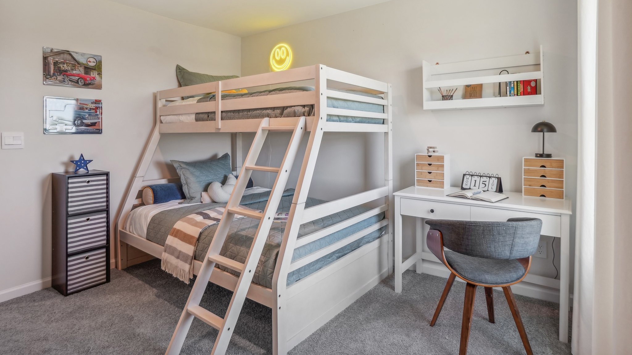 carpeted bedroom with large window