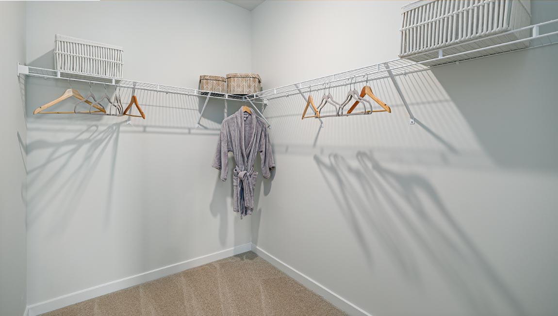 Walk in closet with rack for hangers