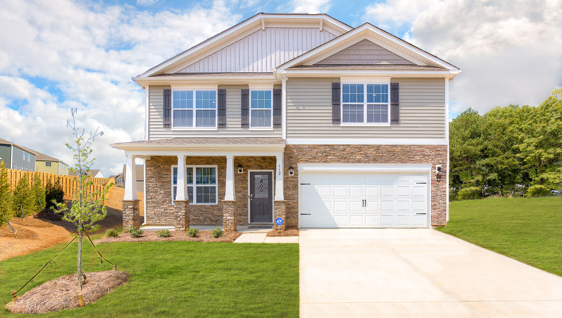 Wilmington Exterior with brick and siding and two car garage