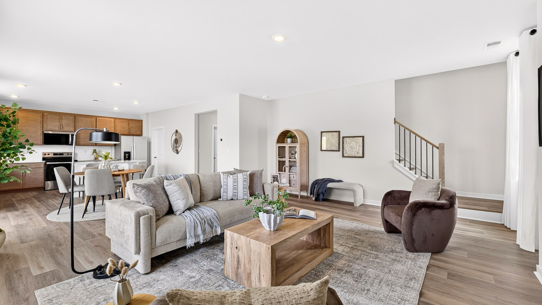 Living room area with fireplace and windows