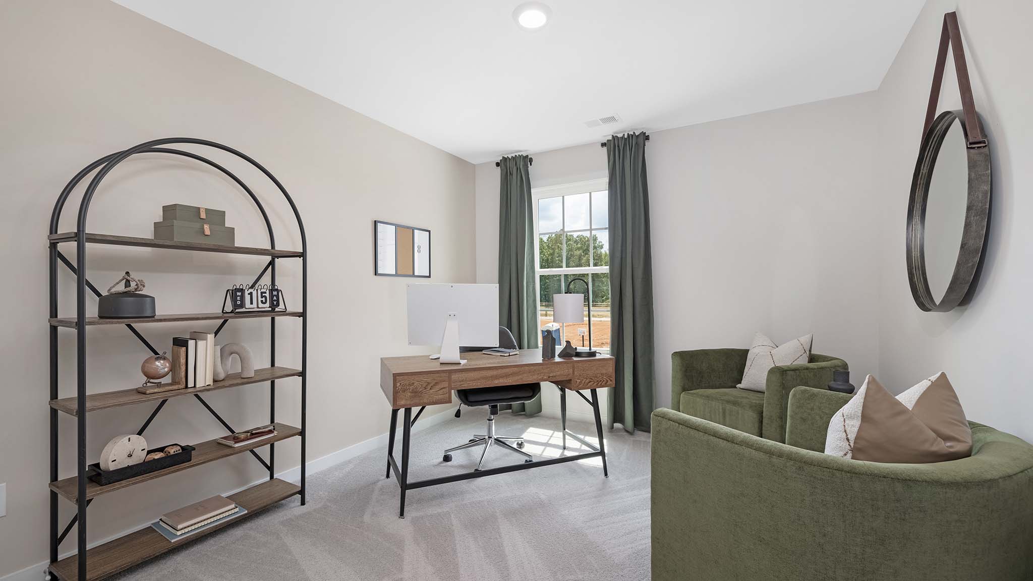 carpeted bedroom with large windows