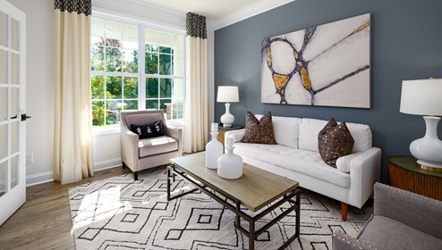 Formal living room, wood floors with large window