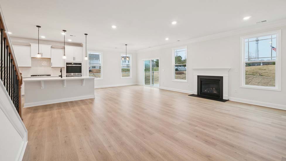 Open family room with large windows