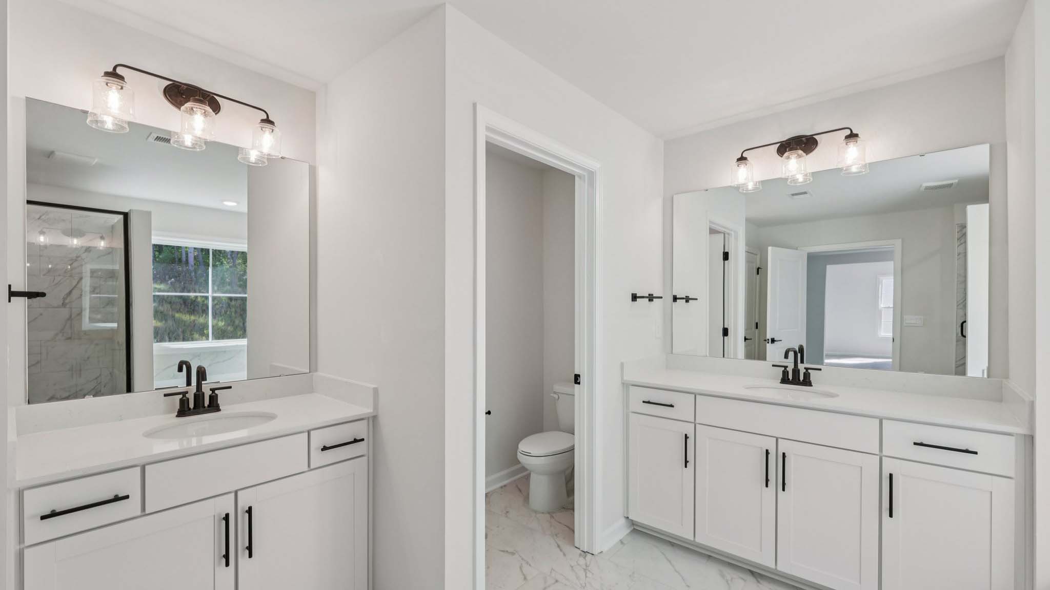 Primary bathroom with standing glass shower