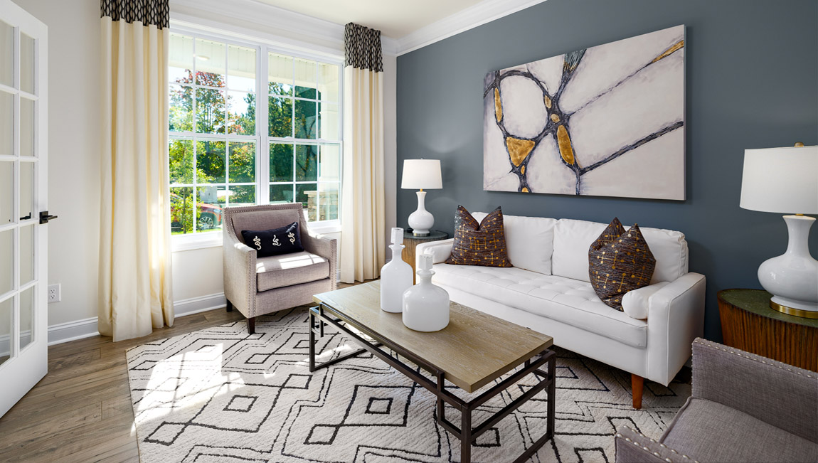 Formal living room, wood floors with large window