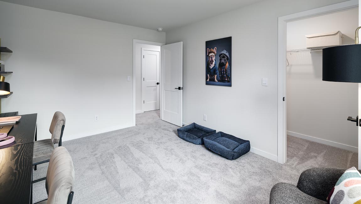 Carpeted bedroom with windows