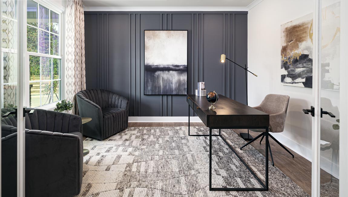 Office flex space with hardwood floors and french doors