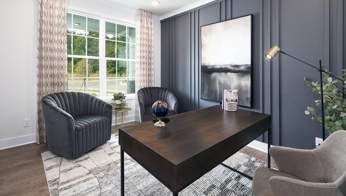 Office flex space with hardwood floors and french doors