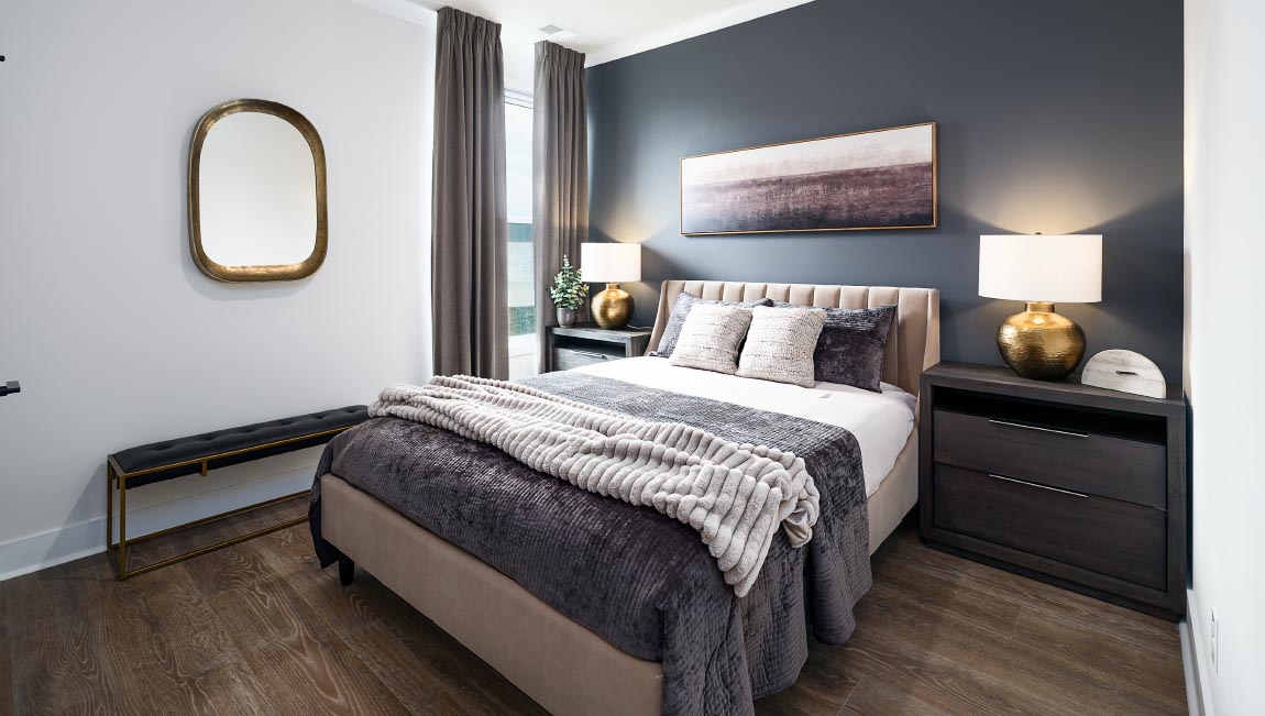 Carpeted bedroom with medium window