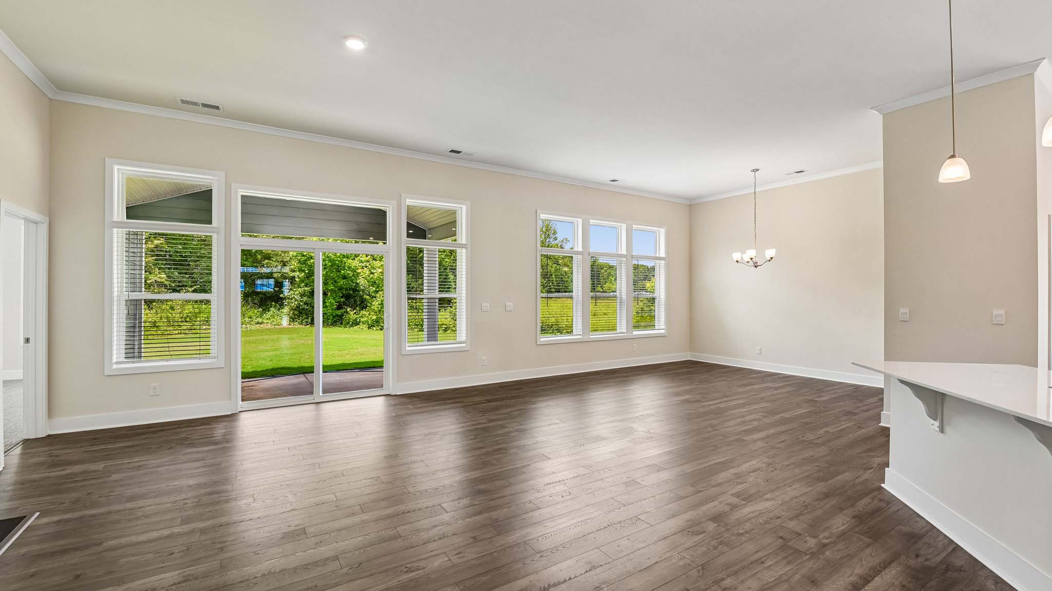 Family room with windows