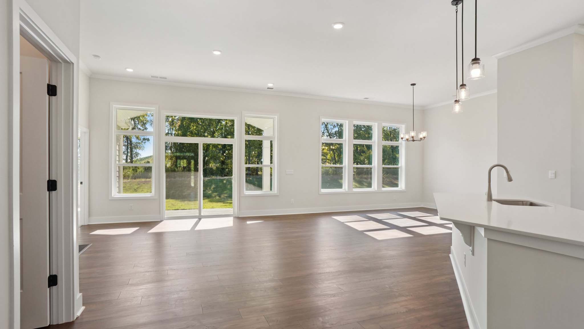 Family room with windows