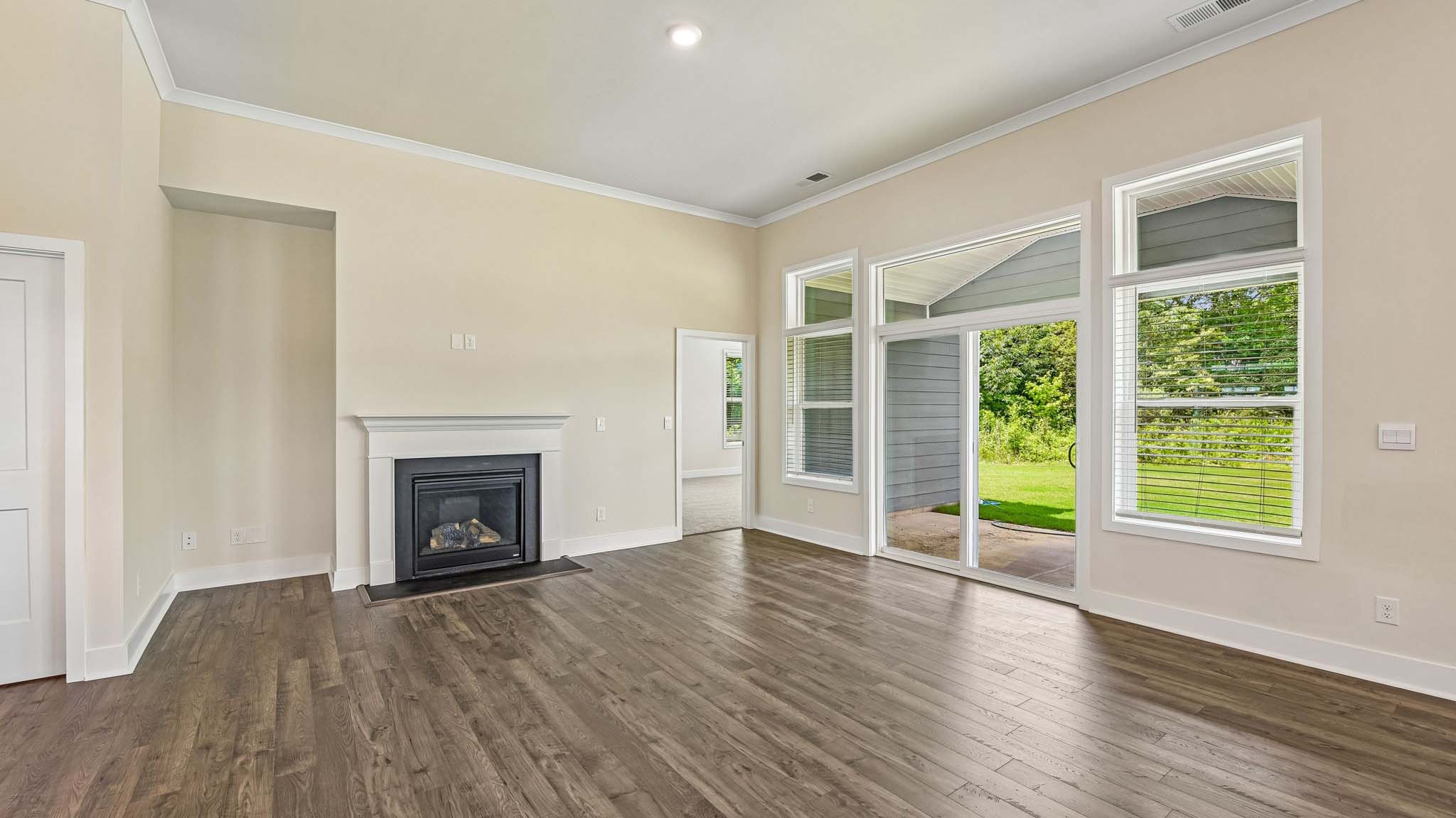 Family room with windows