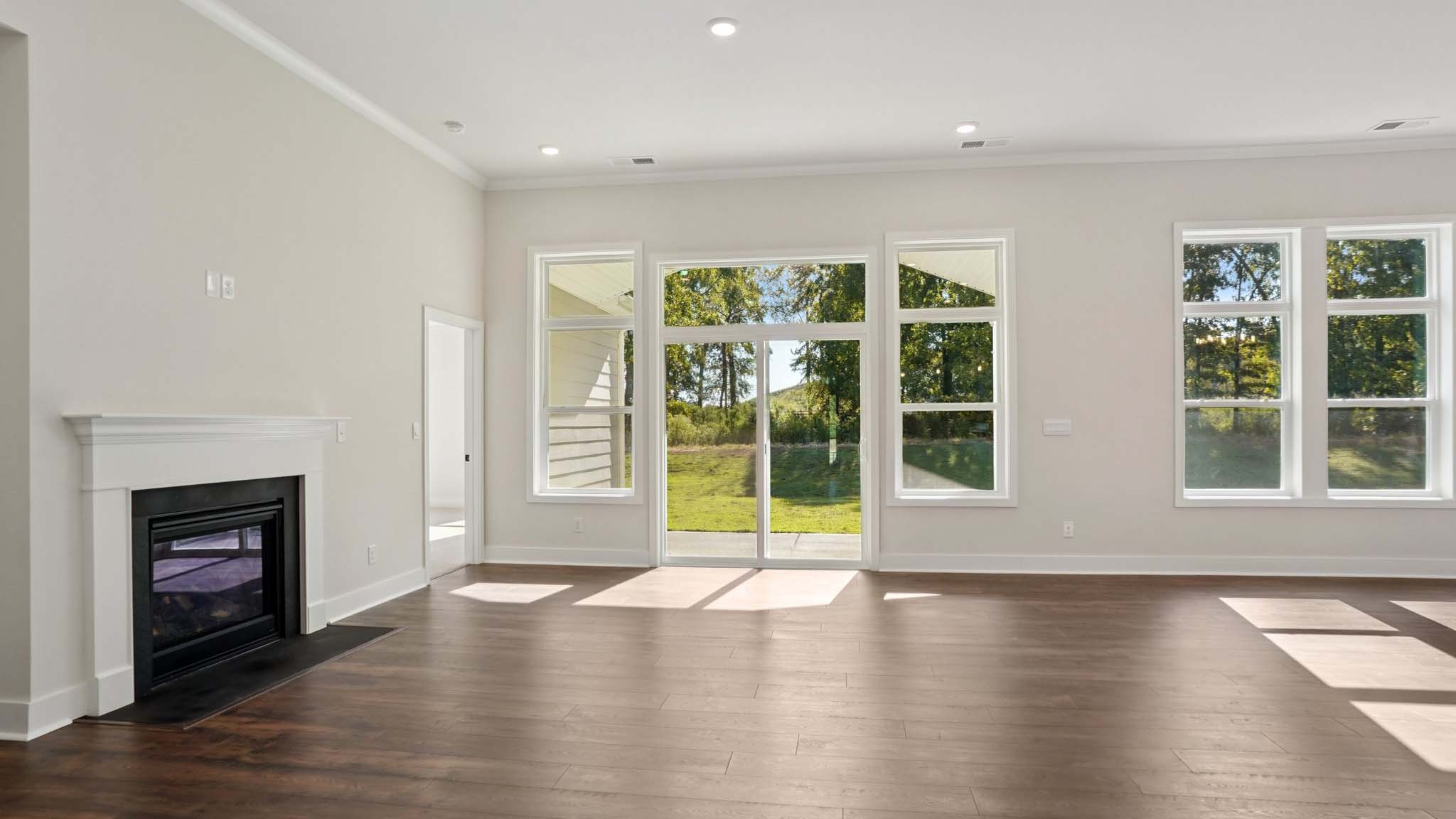 Family room with windows