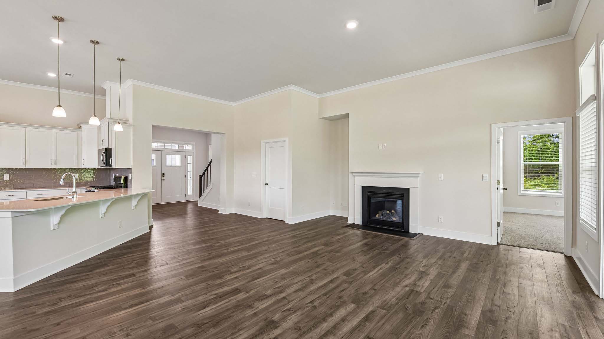 Family room with windows