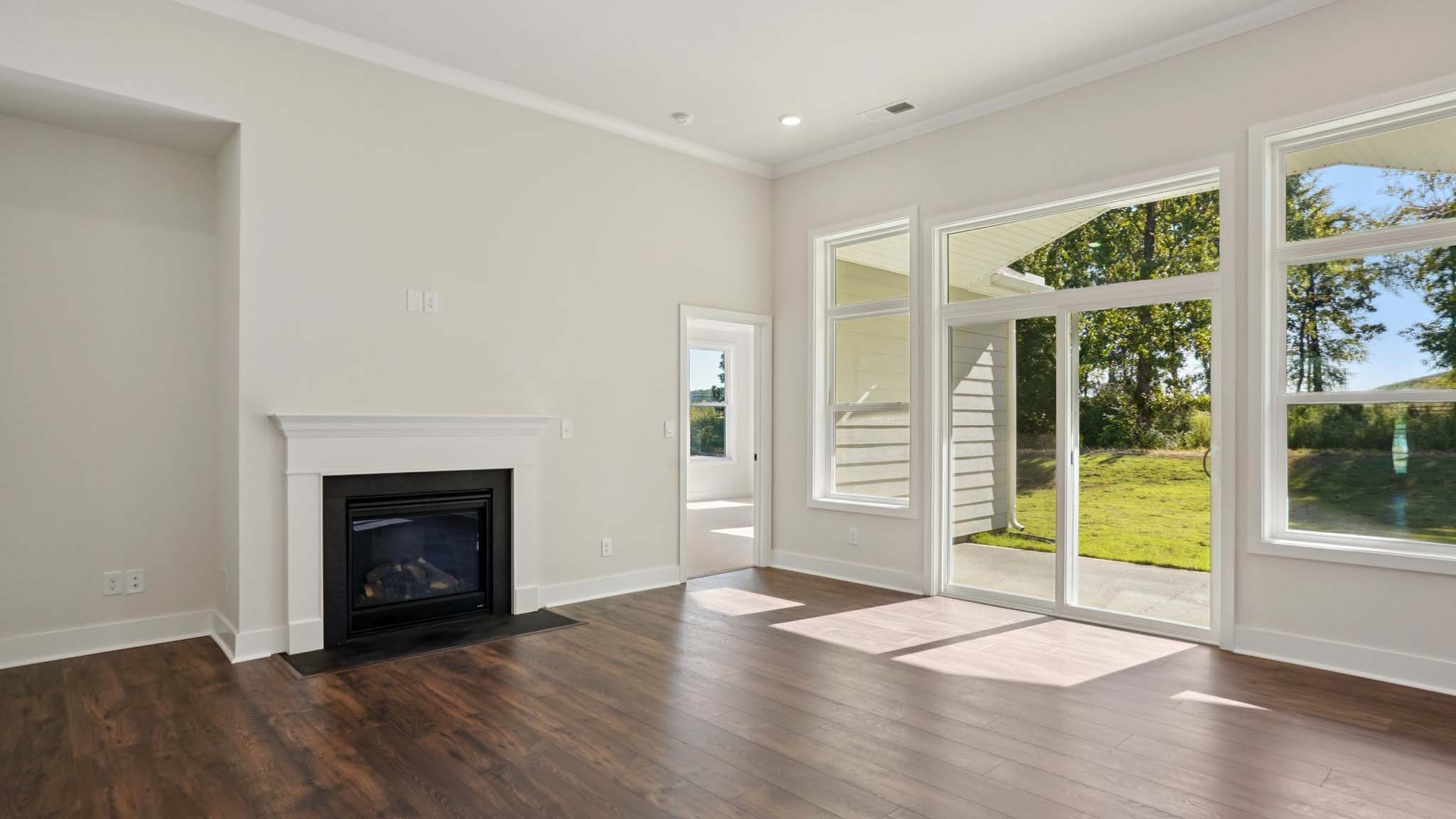 Family room with windows