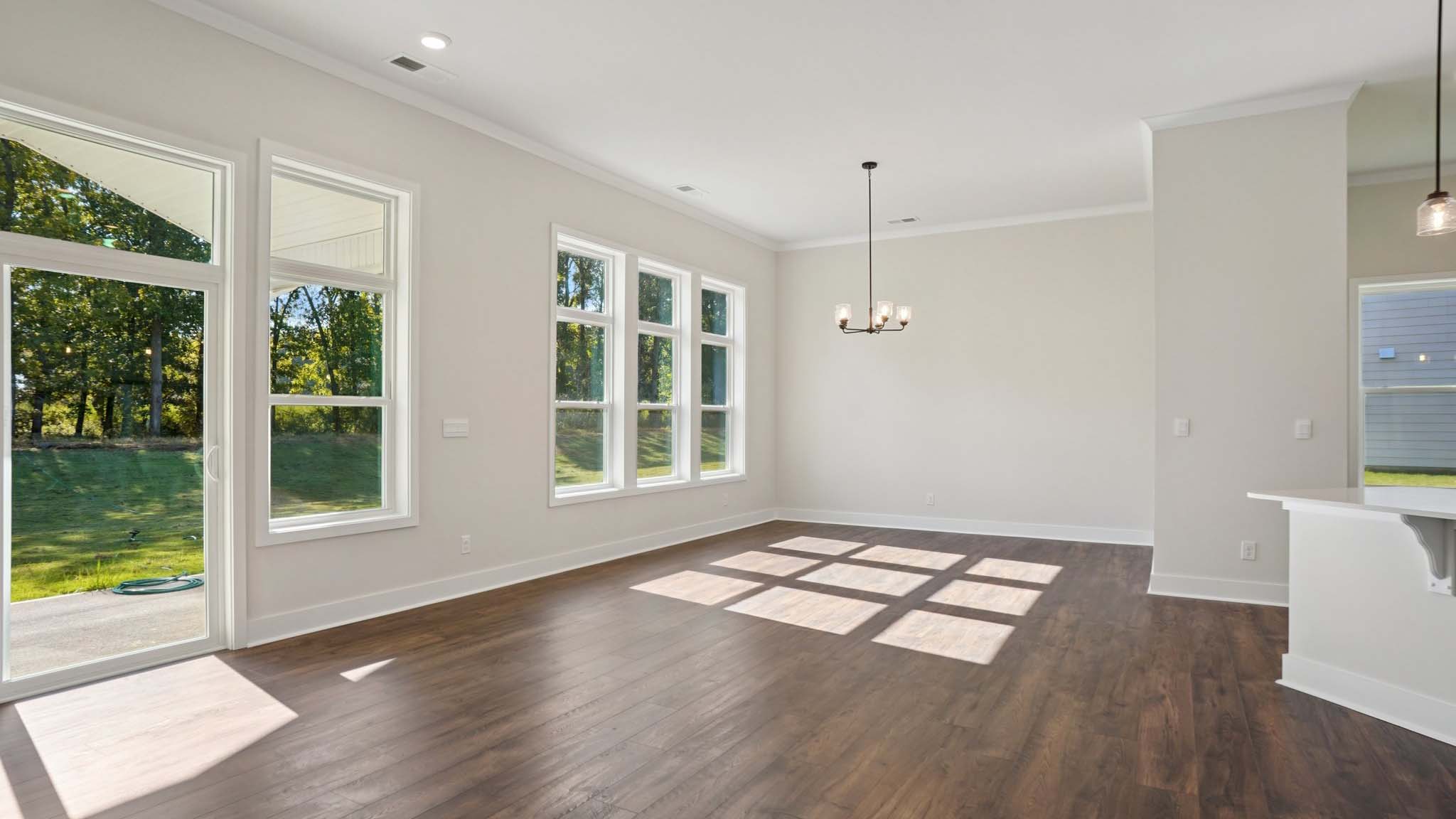 Family room with windows