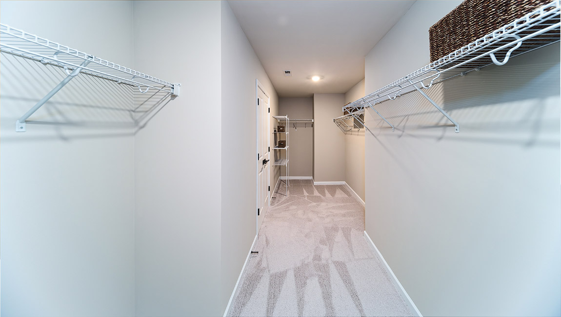 Primary carpeted walk in closet