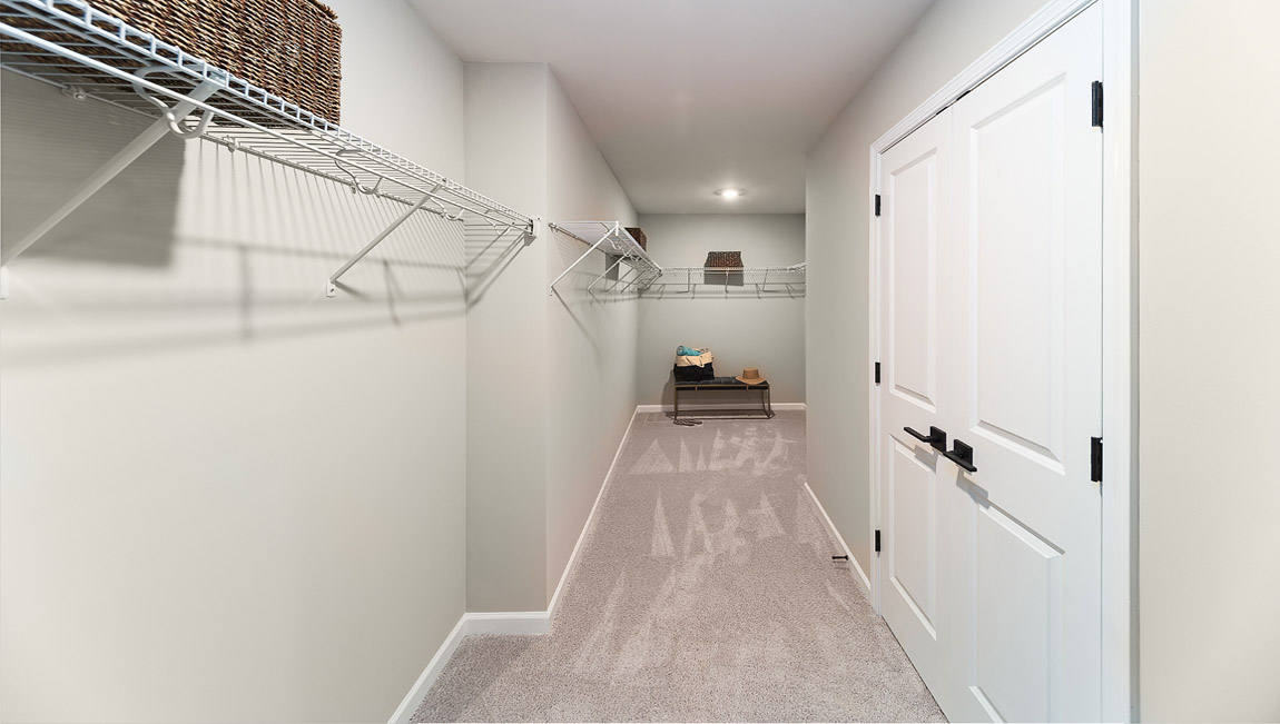 Primary carpeted walk in closet
