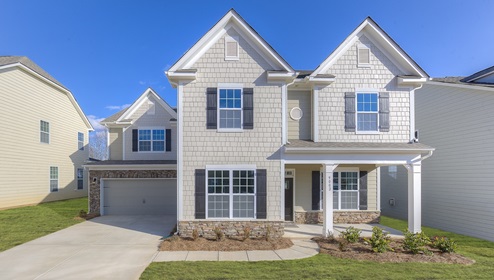 Kristin front exterior rendering with siding, brick and two car garage