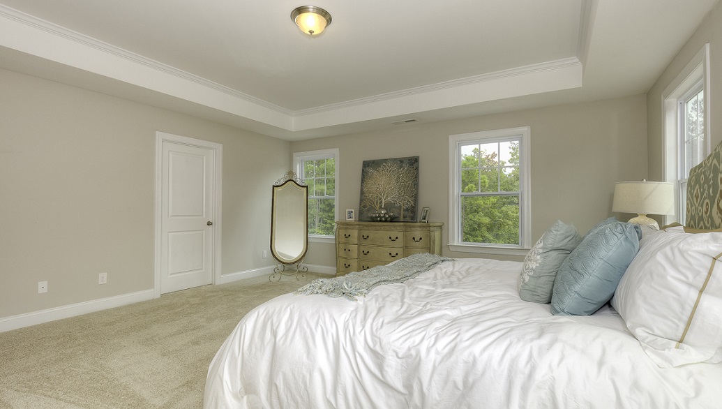 Primary bedroom with carpet, and four large windows