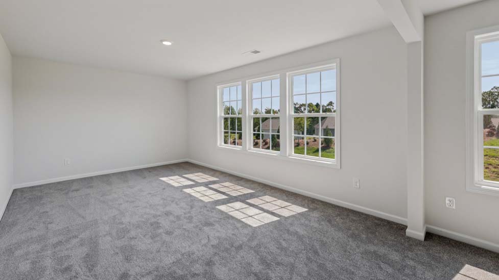 Primary bedroom with carpet, and large windows