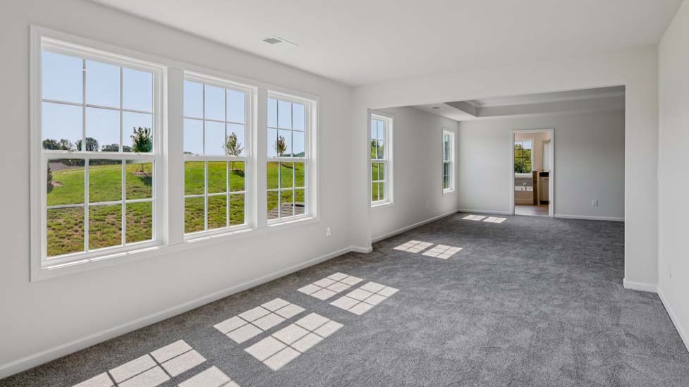 Primary bedroom with carpet, and large windows