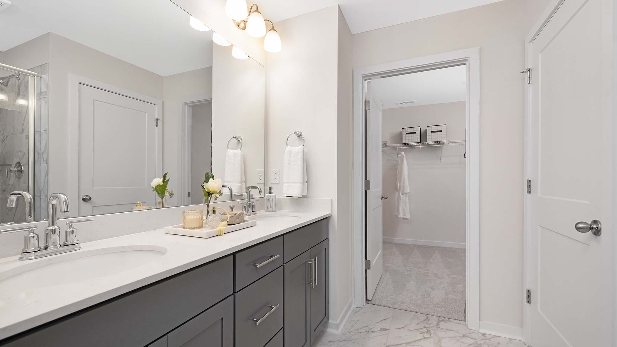 Primary bathroom with standing glass shower