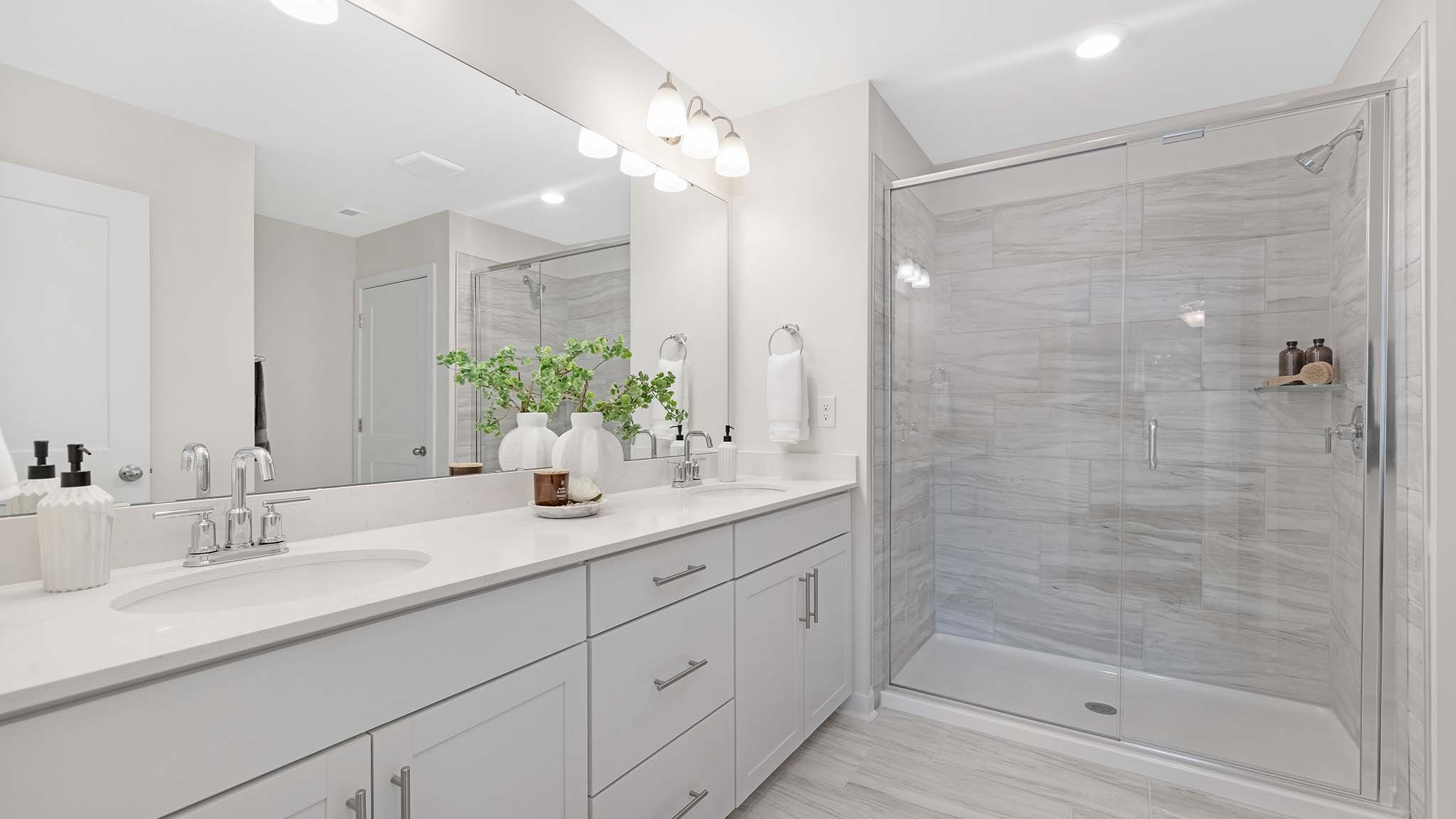 Primary bathroom with standing glass shower